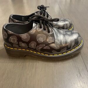 Dr. Martens 1461 Kids Size 3 Grey Skull Leopard Print Leather Lace Up Shoes